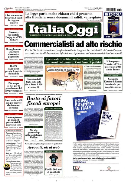 Italia oggi : quotidiano di economia finanza e politica